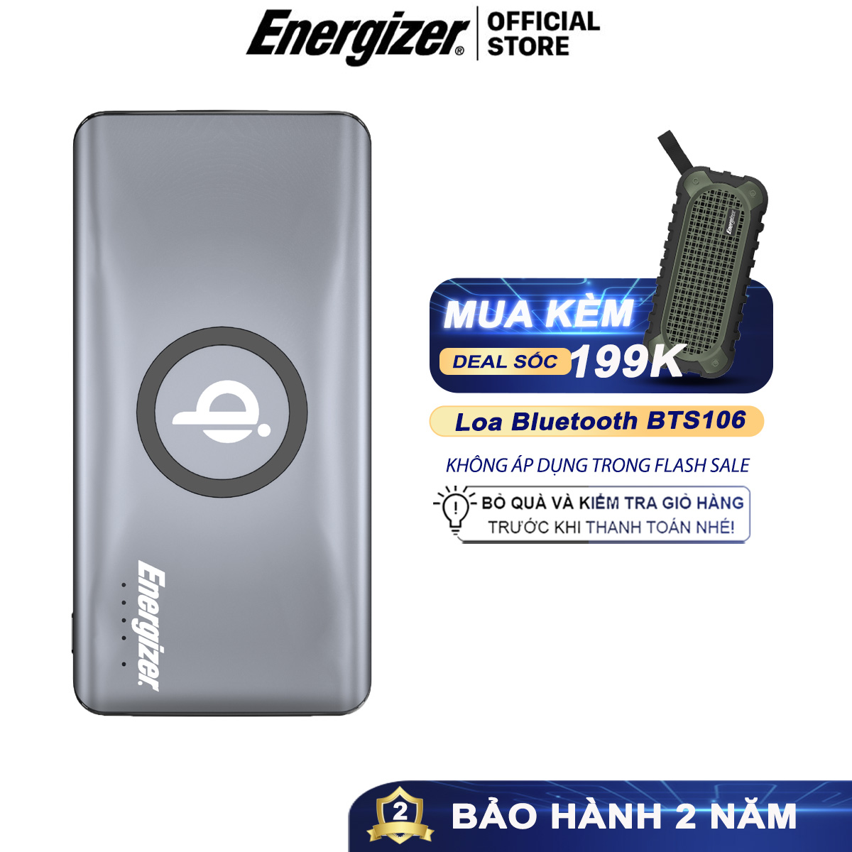 Sạc dự phòng Energizer 10,000mAh /3.7V Li-Polymer - QE10005CQGY - Hàng chính hãng