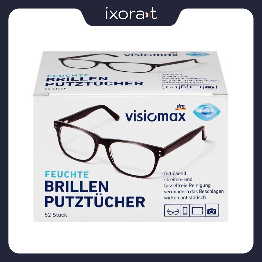 Khăn giấy lau mắt kính Visomax hộp 52 miếng [ Made in Germany ] làm sạch, ngăn ngừa mờ sương, chống mỡ