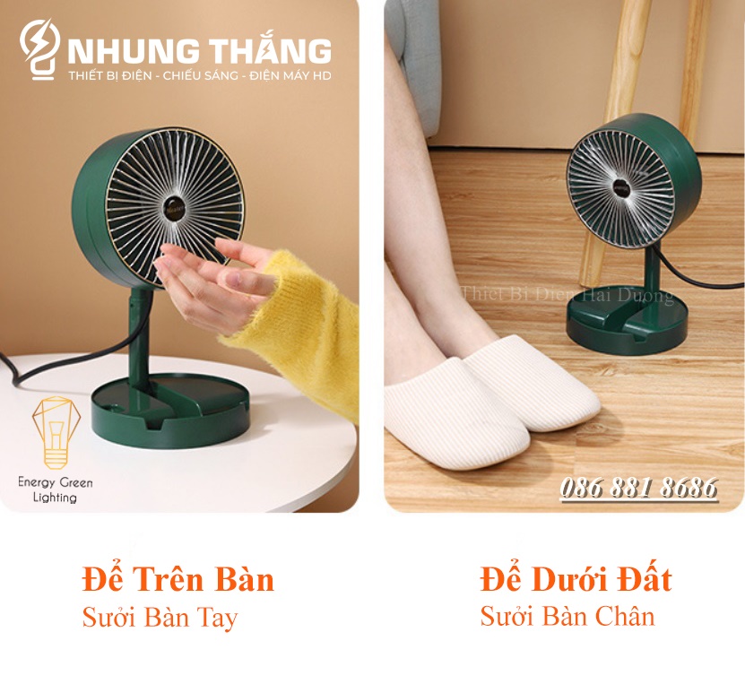 Máy Sưởi Để Bàn TN036, Quạt Sưởi Mini - Công Nghệ Sưởi Gốm PTC Ceramic-Làm Nóng Nhanh - Tích Hợp Tản Gió -Tiết Kiệm Điện - Có Video