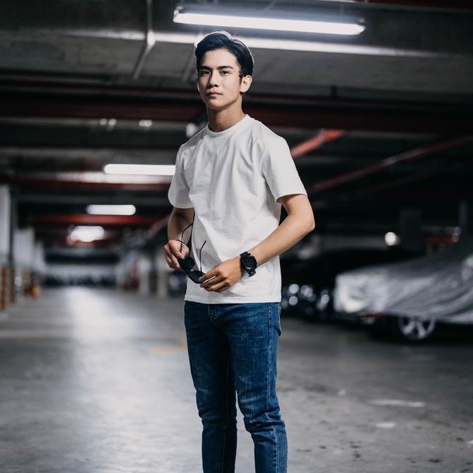 Áo thun nam trắng trơn tay ngắn, cổ tròn, vải cotton co giãn, BLACK TEE thiết kế đơn giản TSBLT0006