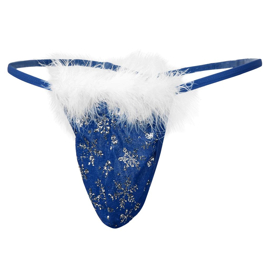 Men's Christmas Snowflake Underwear Bikini Briefs G-String Thongs Dark Blue