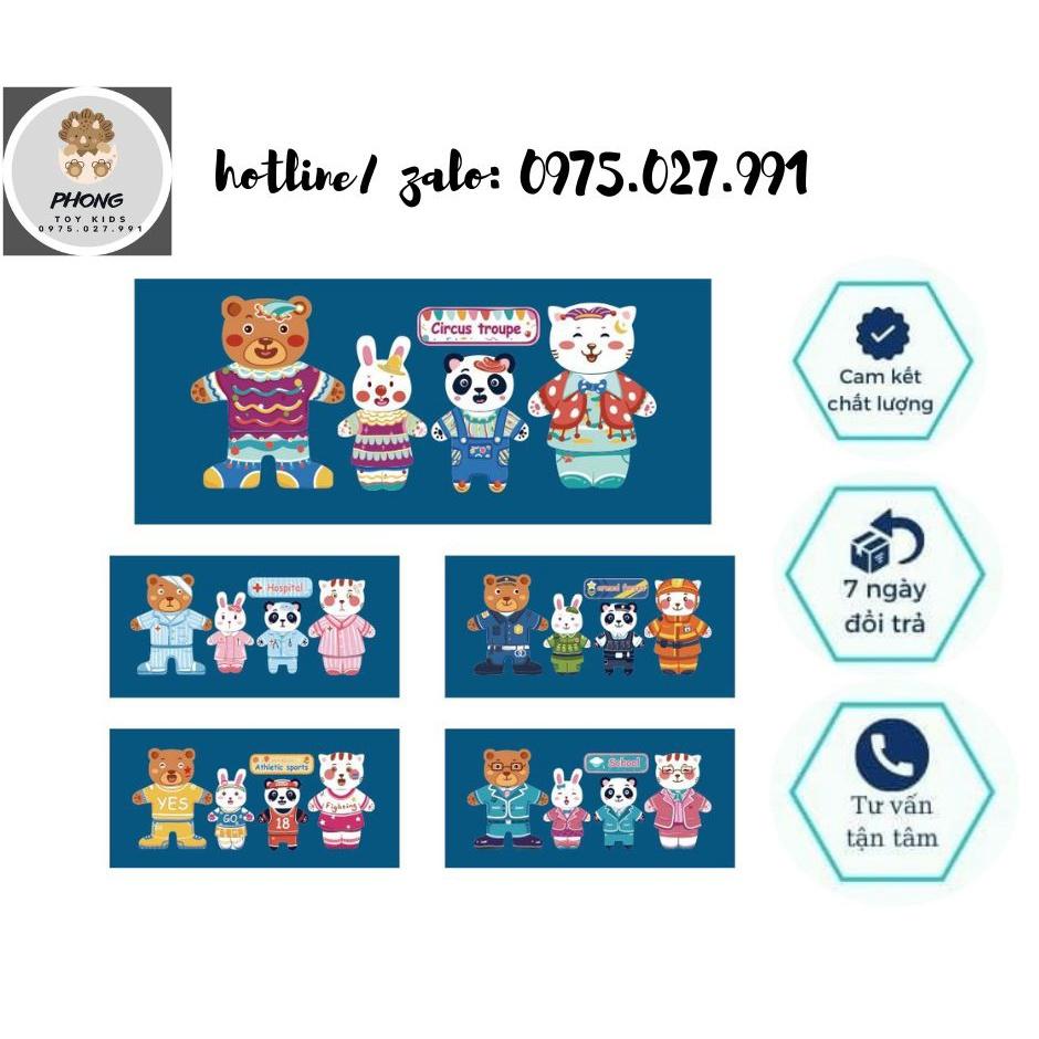 Bộ ghép hình có nam châm phối đồ cho gấu Thỏ cho bé từ 3-6 tuổi montessori
