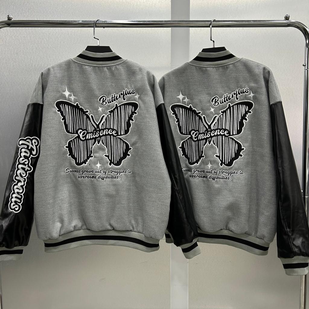 Áo khoác bomber local brand rg butterfly , varsity jacket nam nữ tay da , vasity bóng chày form rộng unisex - Gin store
