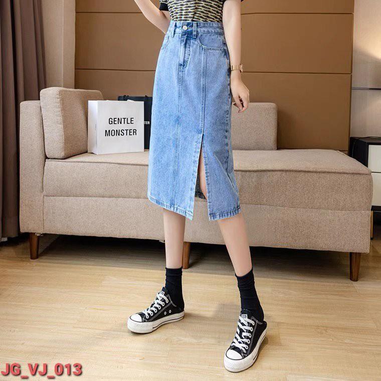 Chân váy JEAN xẻ đùi midi thời trang 561