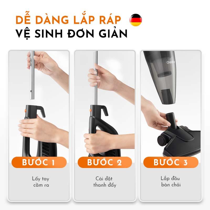 Máy hút bụi 2in1 GAABOR GVCW-M15A lực hút siêu mạnh 16000PA chổi quét 90 độ có bánh lăn - Hàng chính hãng