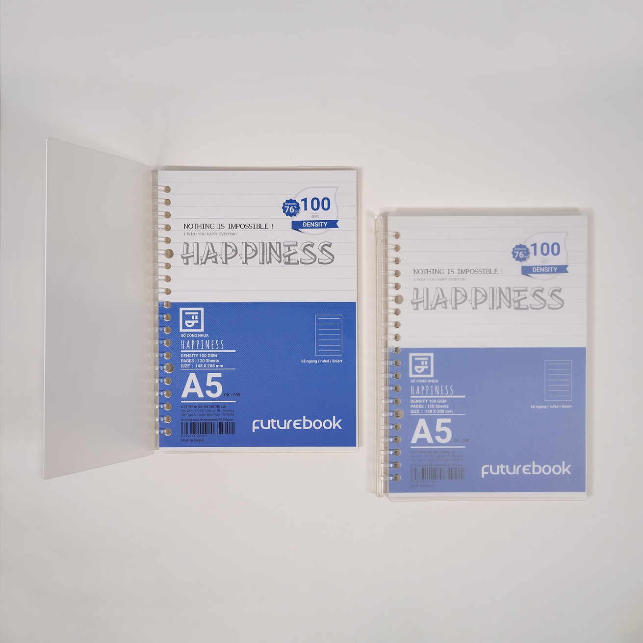 Sổ còng nhựa Happiness A5 20 chấu kèm ruột giấy refill làm sổ tay planner phong cách hàn quốc FUTUREBOOK 590/592/591
