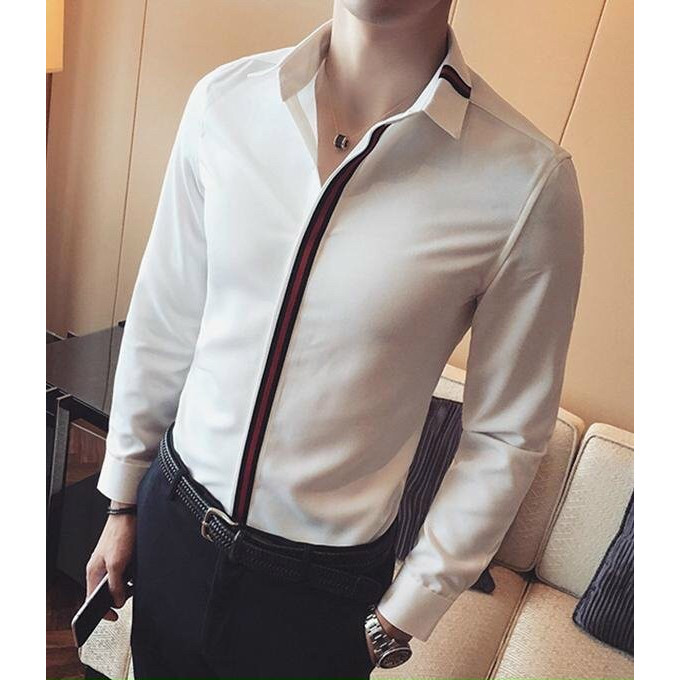 Áo sơ mi nam viền đen đỏ giữa
