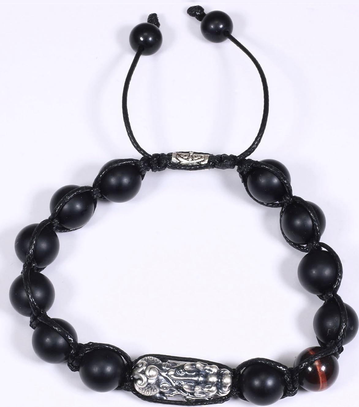 Cặp vòng tay nam nữ đá obsidian nhám kết tỳ hưu bạc mệnh thủy, mộc - Ngọc Quý Gemstones