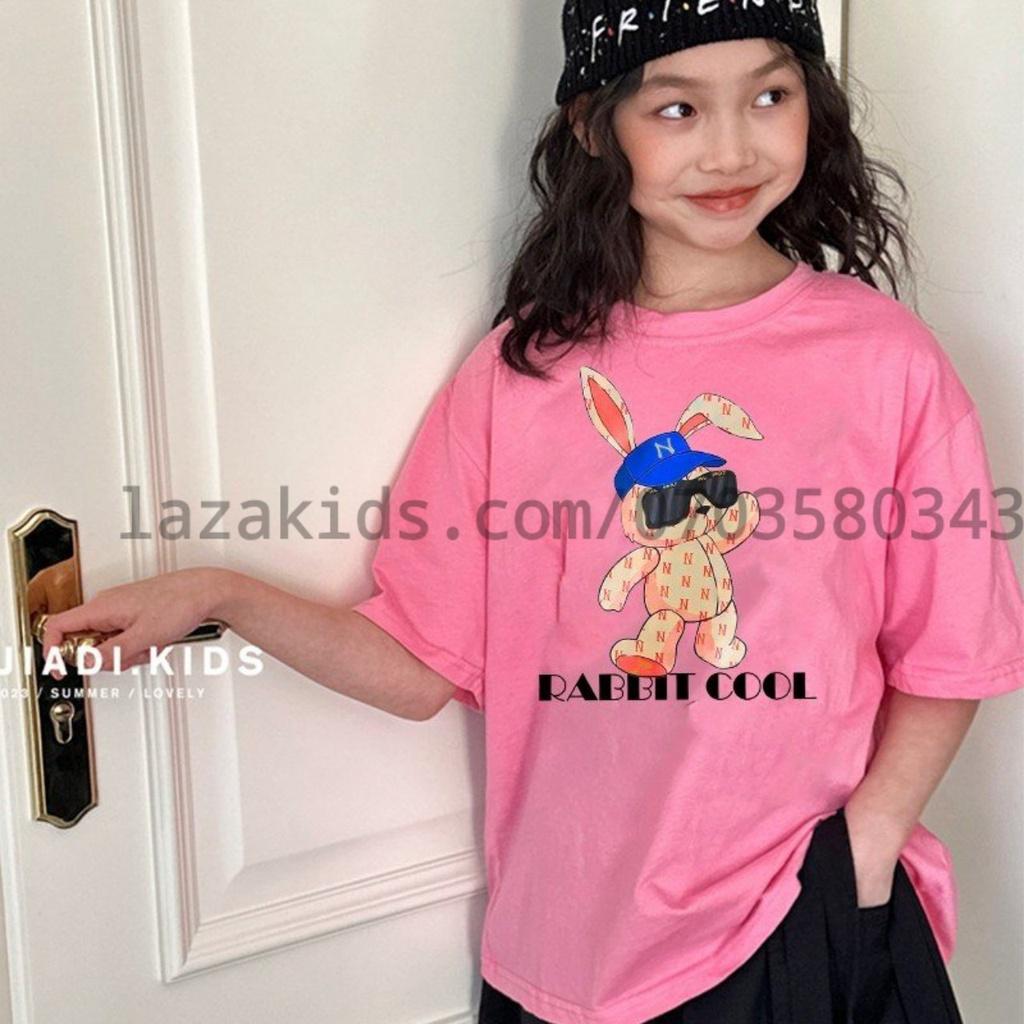 Áo thun cotton dáng rộng bé gái 10 tuổi-15 tuổi phong cách Hàn Quốc thời trang mới 2023 cho trẻ em mặc xinh in RABBIT