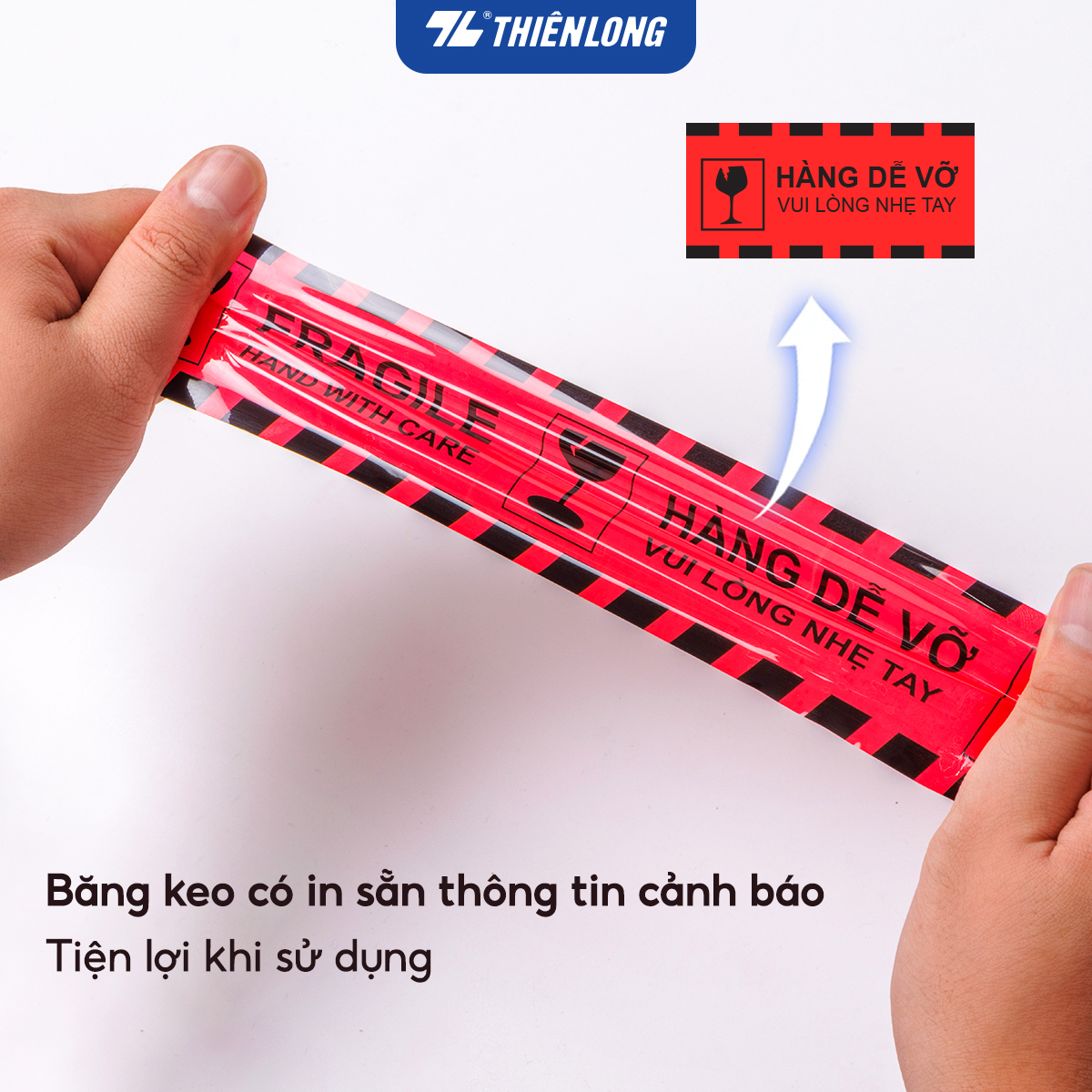 Băng keo đục hàng dễ vỡ Fragile Handle With Care Thiên Long BKD-002 - 80m