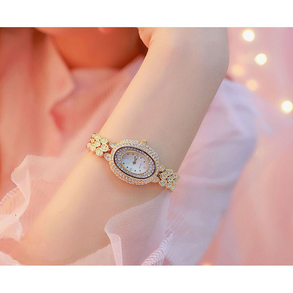 Đồng hồ thời trang nữ B1 mặt oval dây kim loại đính đá sang trọng