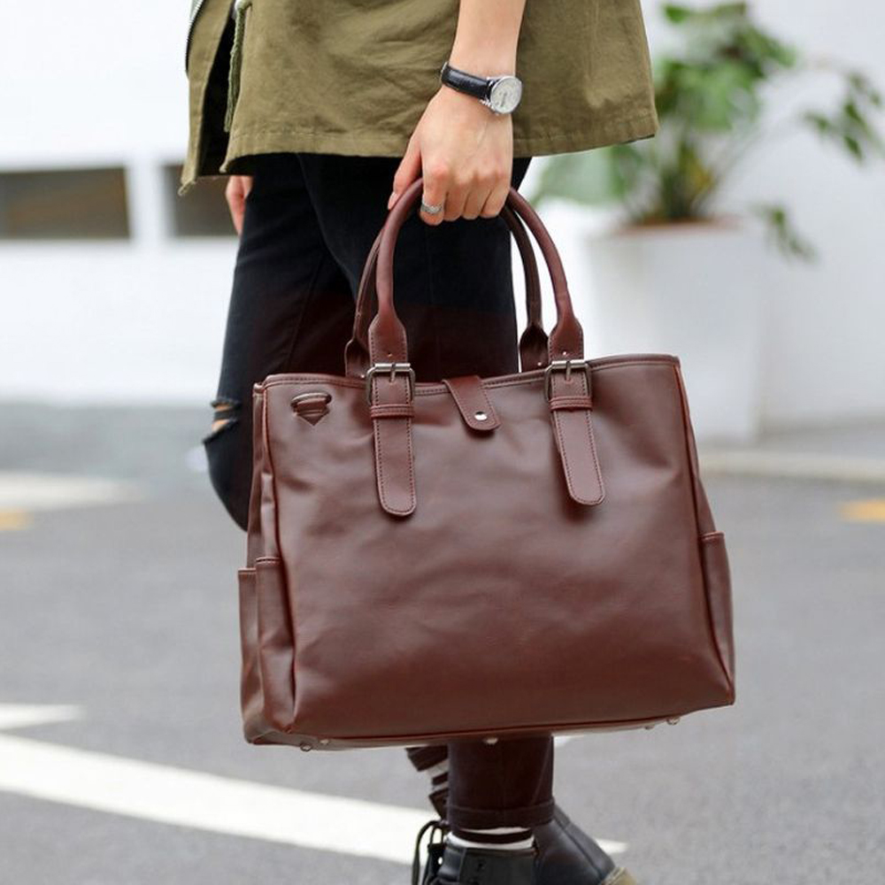 Men Business Tote Bag Crazy Horse Leather Large Capacity Trendy Casual Handbag