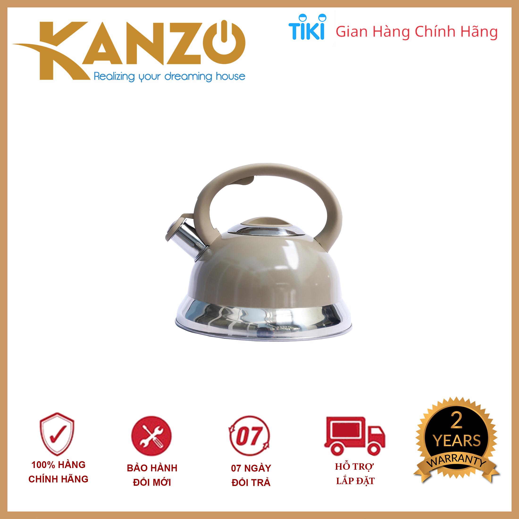 Ấm đun nước bếp từ Kanzo KZ-G58 còi báo Inox 304 - Hàng chính hãng - Chất lượng Đức