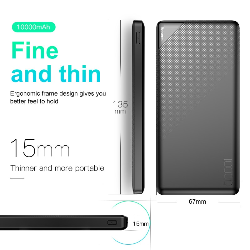 Sạc dự phòng Baseus Mini Cu power bank 10000mAh Dual-USB 2.1A kèm cáp Micro- Hàng chính hãng