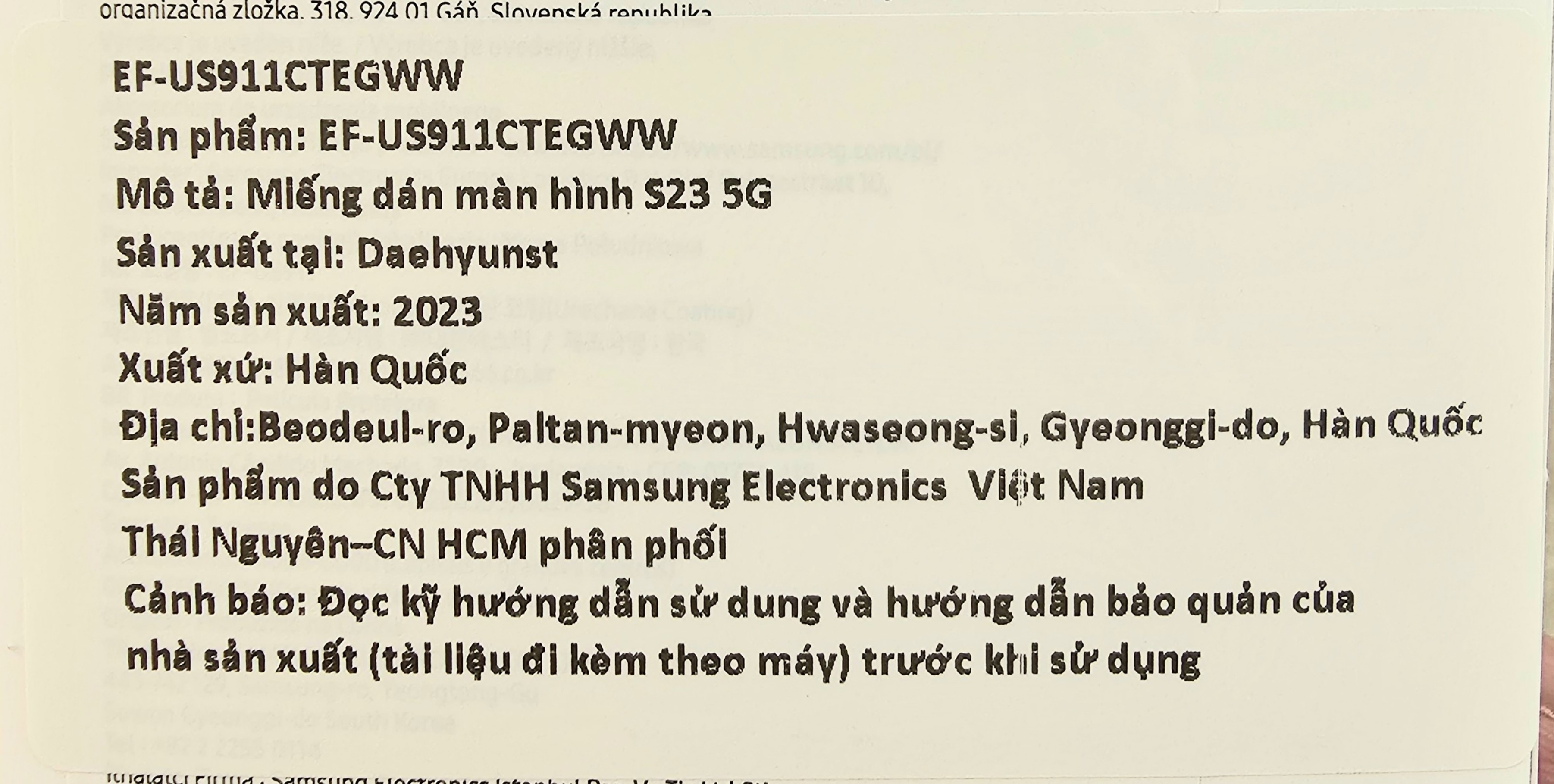 Miếng dán bảo vệ màn hình Samsung Galaxy S23 5G (EF-US911) - Hàng Chính Hãng