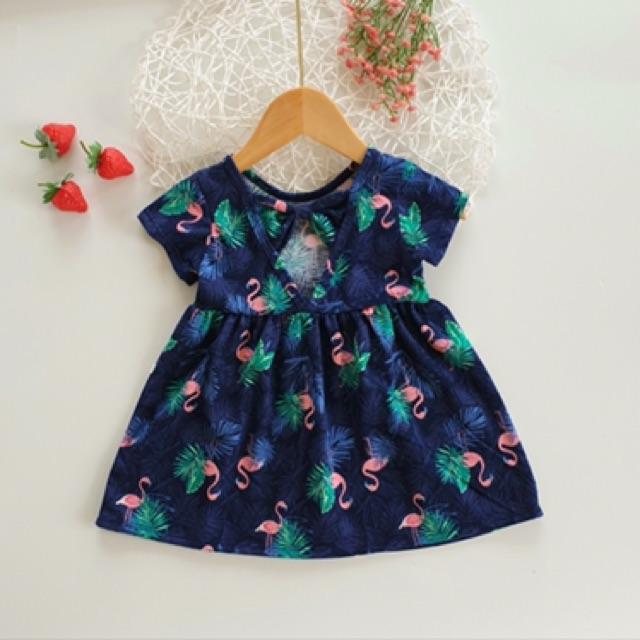 Đầm thun cotton nơ lưng cho bé 8-14kg