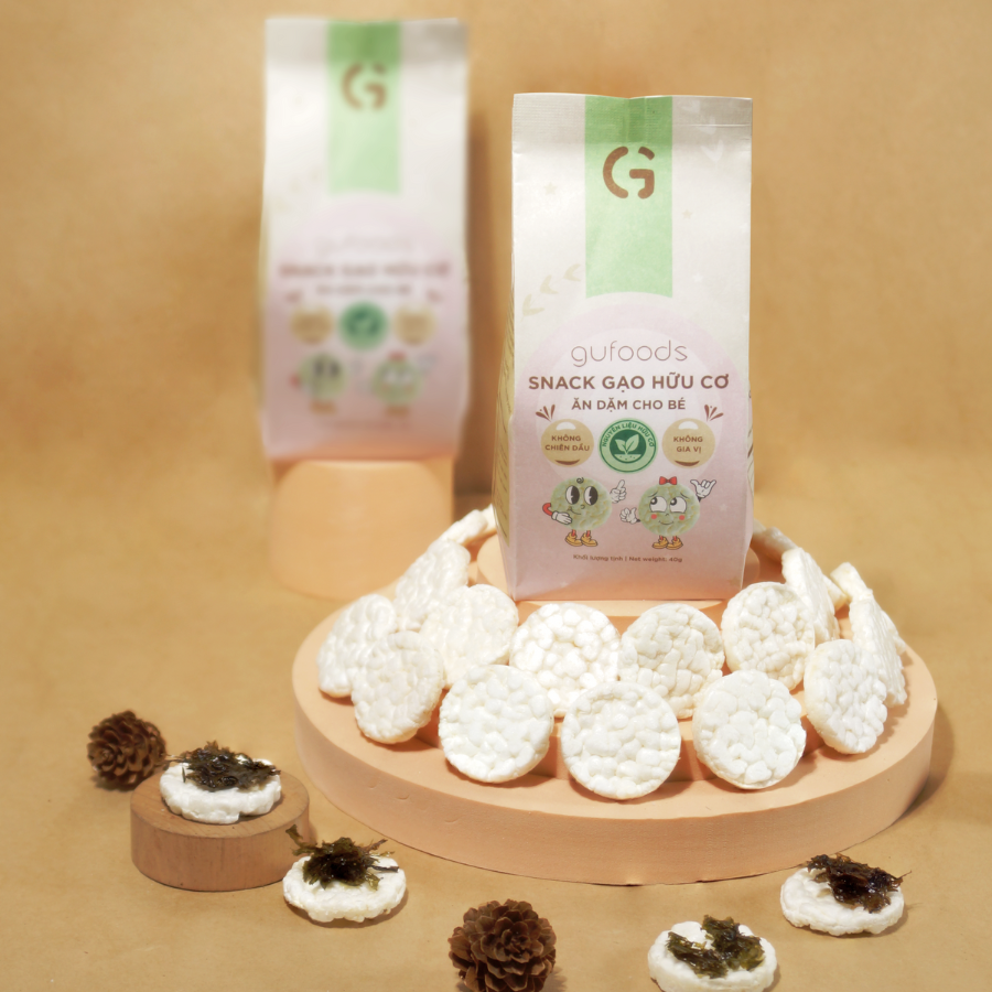 Bánh snack ăn dặm hữu cơ cho bé GUfoods - Thành phần gạo organic, Không gia vị, Dễ Tiêu hoá, Phù hợp cho bé từ 1 tuổi