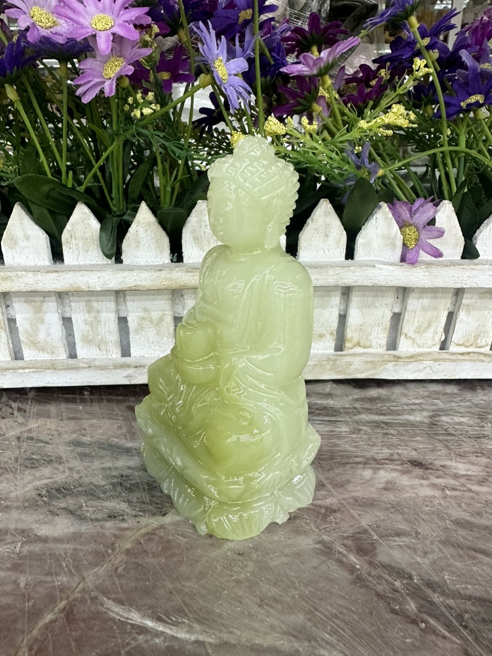 Tượng Phật A Di Đà ngồi đài sen đá ngọc Onyx - Cao 12 cm
