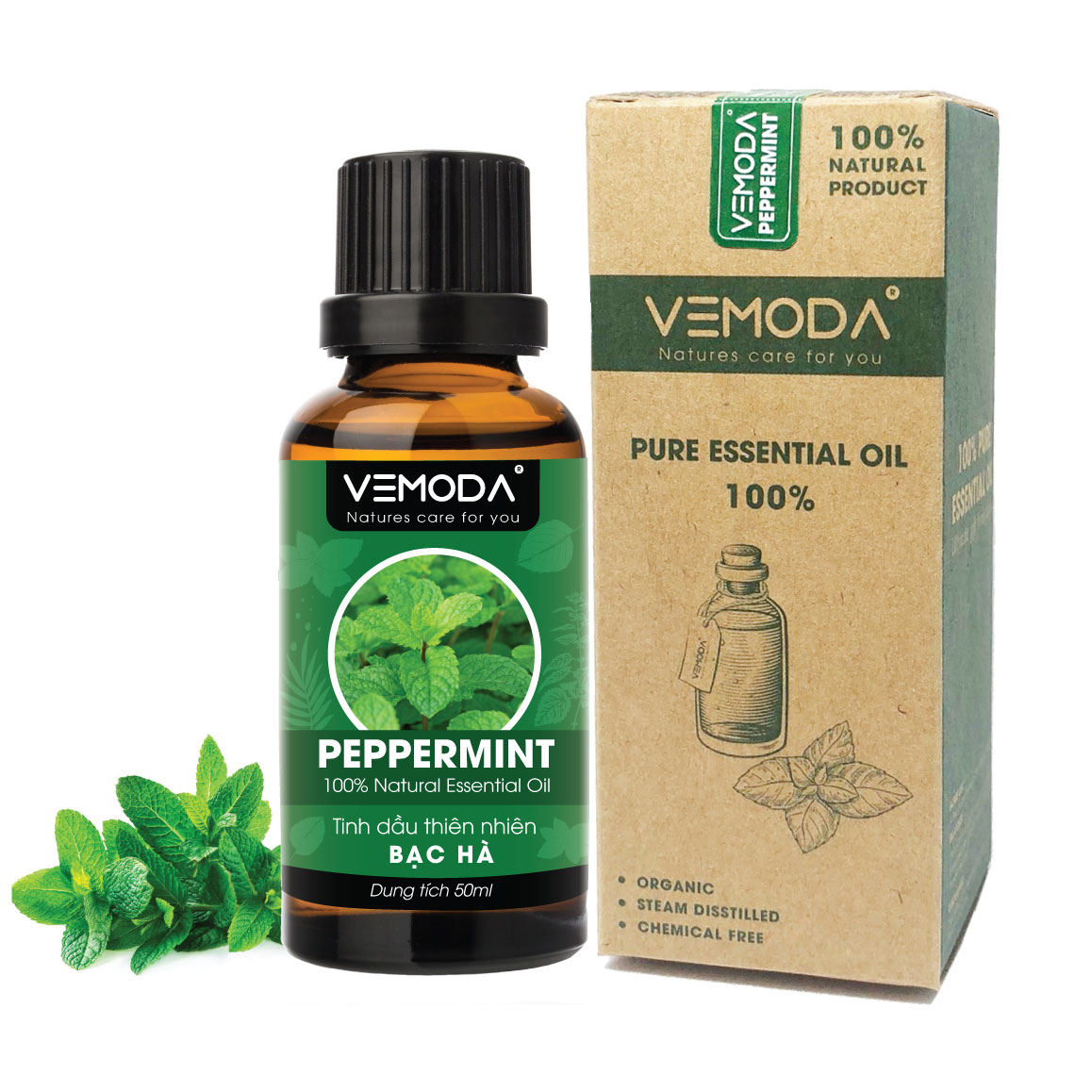 Tinh dầu xông phòng cao cấp gồm 2 chai tinh dầu nguyên chất: tinh dầu Bạc hà + tinh dầu Vỏ quế Vemoda