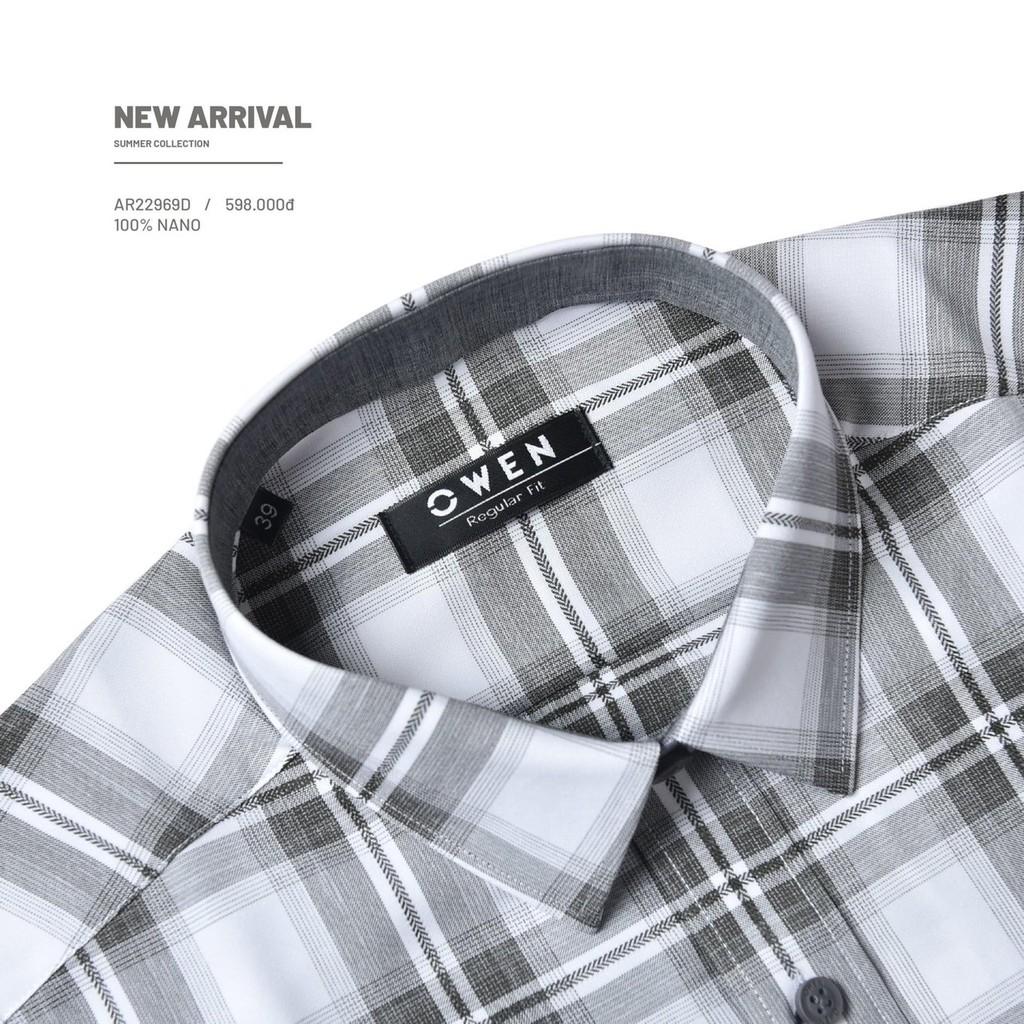 OWEN - Áo sơ mi dài tay Owen regularfit kẻ ca rô màu xám chất Nano ko nhăn 22969