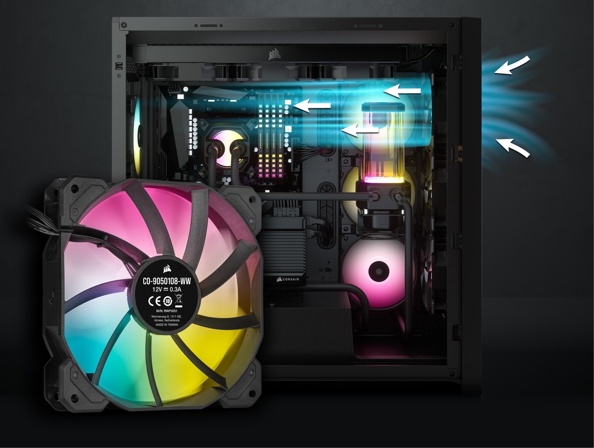 Bộ 3 quạt máy tính 120mm Corsair SP120 RGB ELITE kèm Node Core - Hàng Chính Hãng