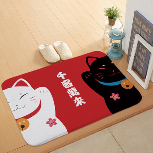 Thảm Nhà Bếp Mèo Thần Tài Vẫy Tay Maneki Neko Lau Chùi Chân Chống Trơn Trượt 40x60cm