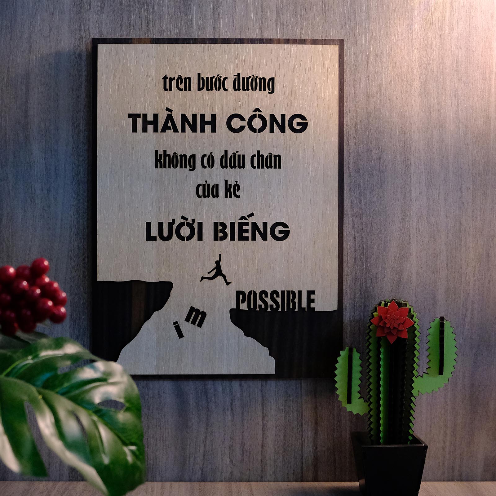 Tranh động lực treo tường handmade TBIG013 trang trí văn phòng "Trên bước đường thành công không có dấu chân của kẻ lười biếng"