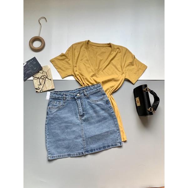 Chân váy jeans dáng ngắn basic chất đẹp co dãn