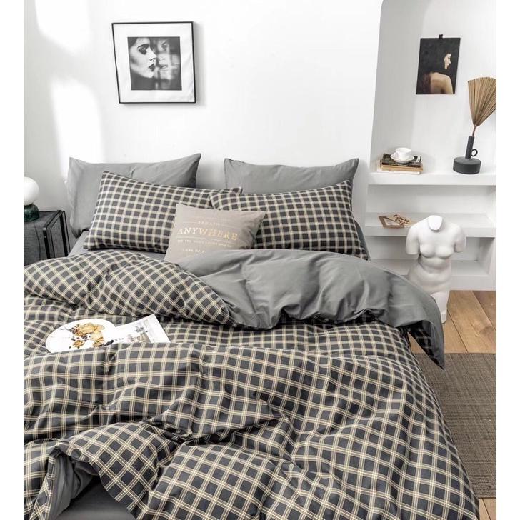 Set Cotton Living 100%cotton Hàng Nhập Khẩu 4 Món Kẻ Đen Vàng Đơn Giản