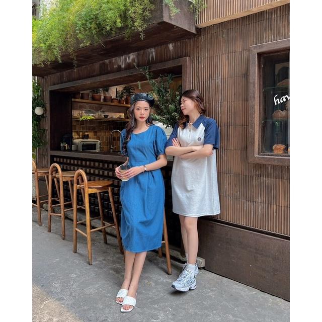 Váy bò nữ cổ tròn tay cộc chiết ly eo v238426 by germe