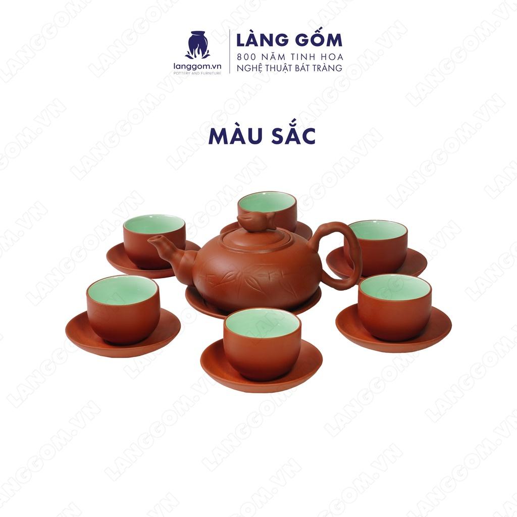 Bộ ấm chén đất nung trúc đào - Men mộc - Gốm sứ Bát Tràng - langgom.vn