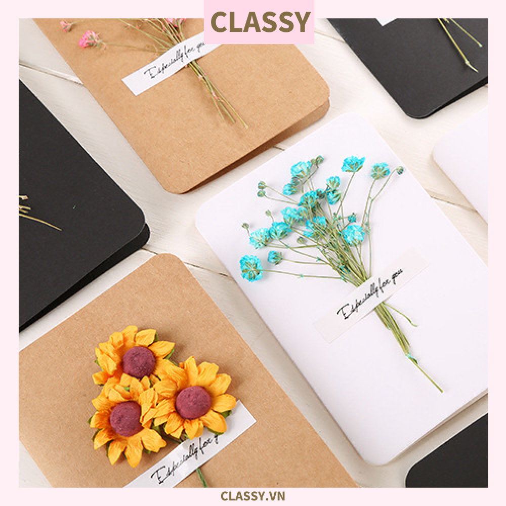 Classy Thiệp chúc mừng, thiệp giáng sinh có gắn hoa khô trang trí Q1366