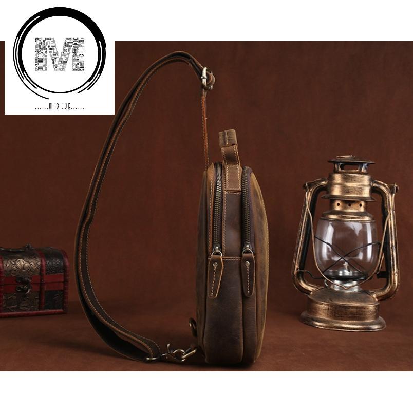 Cặp Sling Bag Quai Đeo Lưng, Đeo Ngực Chất Liệu Da Bò Thật Nguyên Tấm, Loại Da Sáp Mã C17 - Max Độc