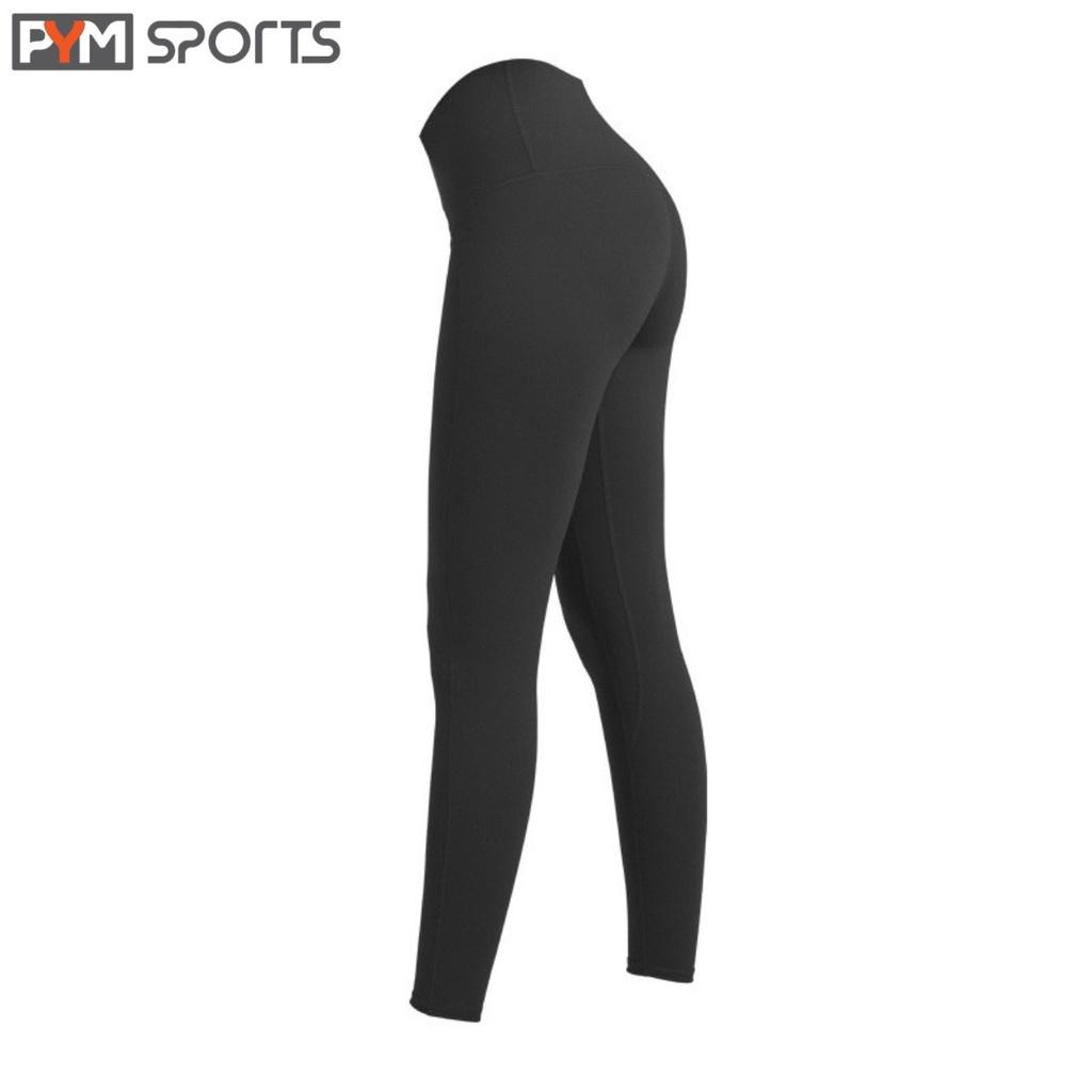 Quần legging tập gym - tập yoga PYMSPORT - PYML027 viền cạp, dài trơn, 4 màu cam, đen, xám, tím