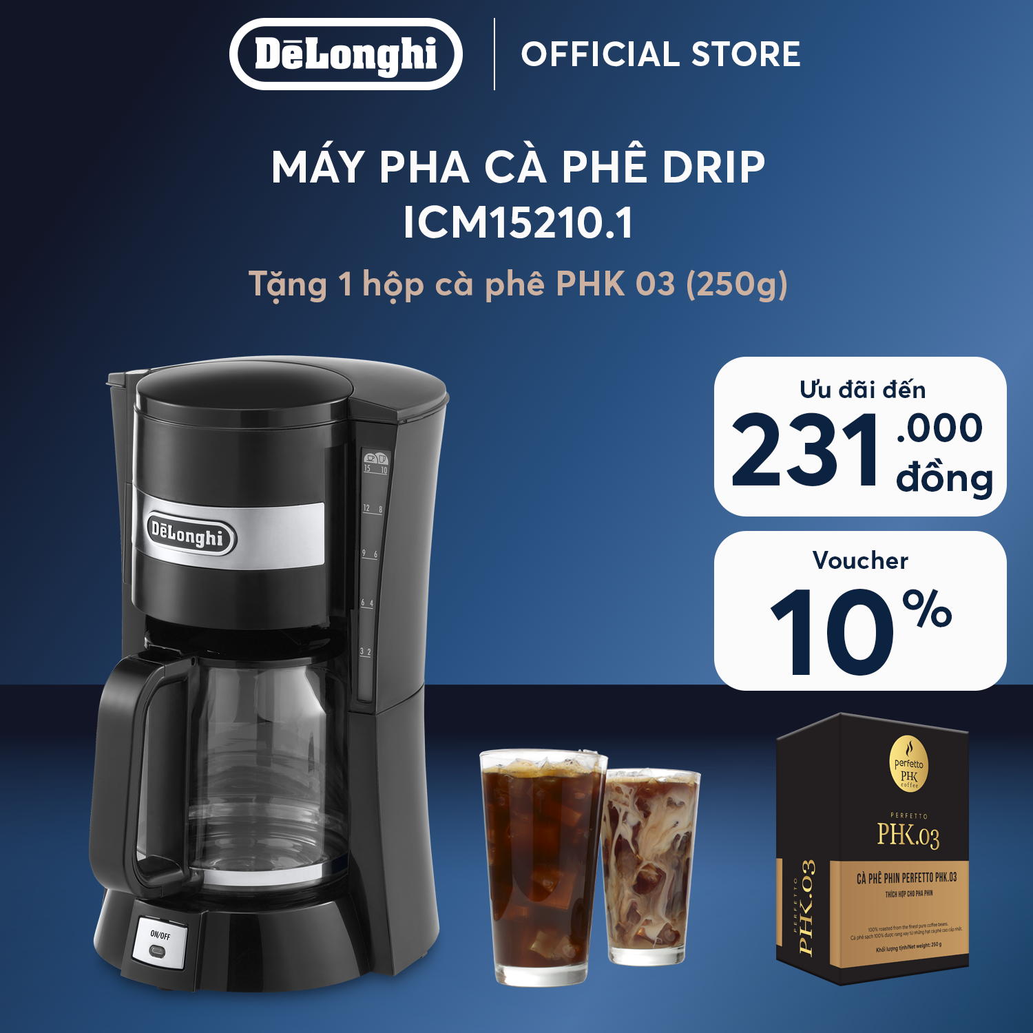 [Hàng chính hãng] Máy pha cà phê Drip DeLonghi ICM15210.1