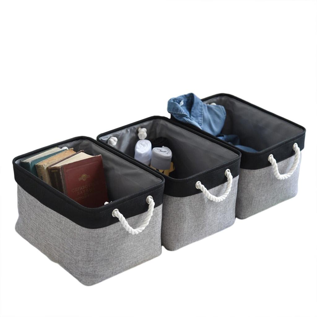 AA Linen Storage Basket Foldable With Cotton Rope Handle Nordic Fabric Household Products Storage Box