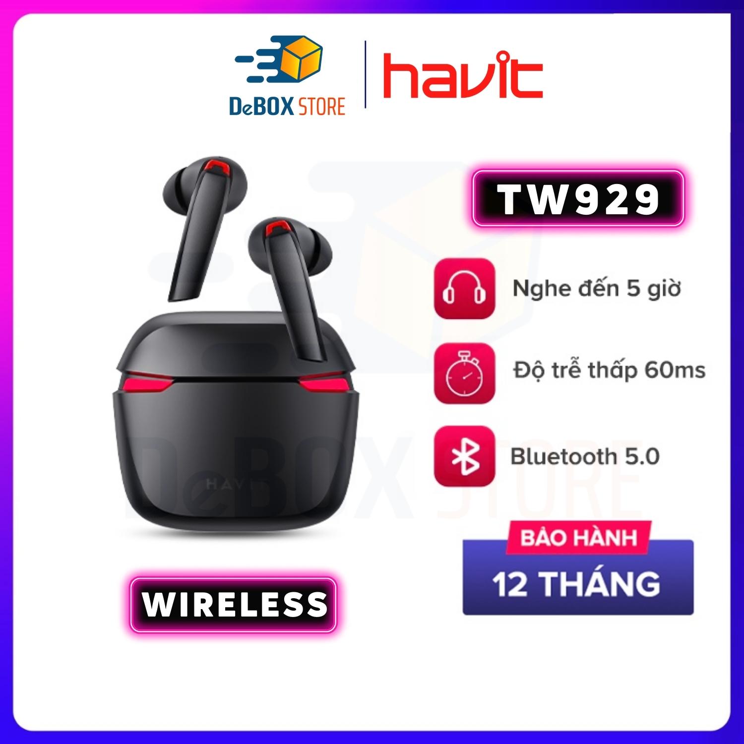 Tai Nghe Bluetooth TWS HAVIT TW929 BT 5.0, Độ Trễ Thấp 60ms, Kháng IPX5, Thời Gian Nghe Đến 21h - Hàng Chính Hãng