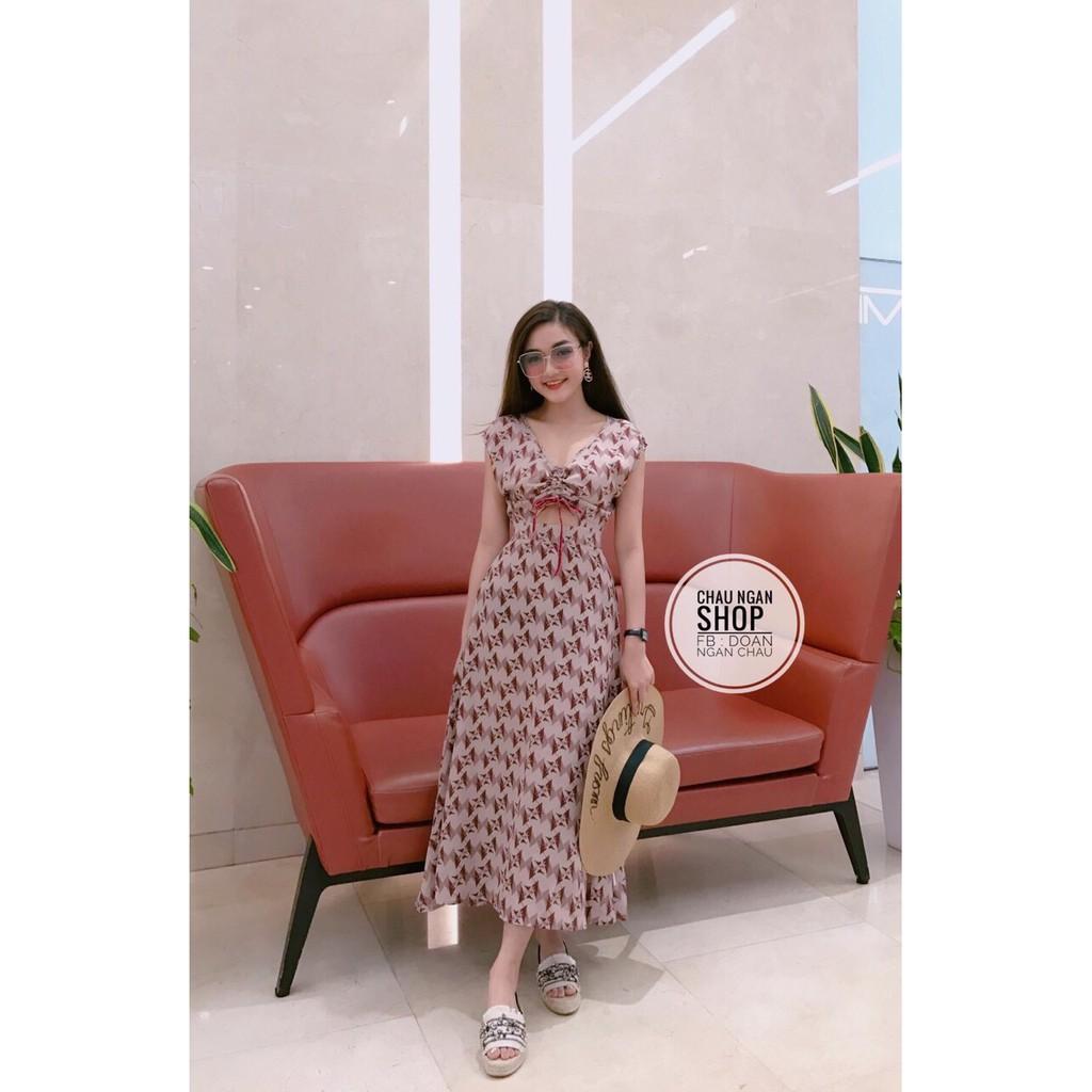 ĐẦM MAXI HOA VĂN ĐỎ SÁT NÁCH RÚT EO CÁCH ĐIỆU