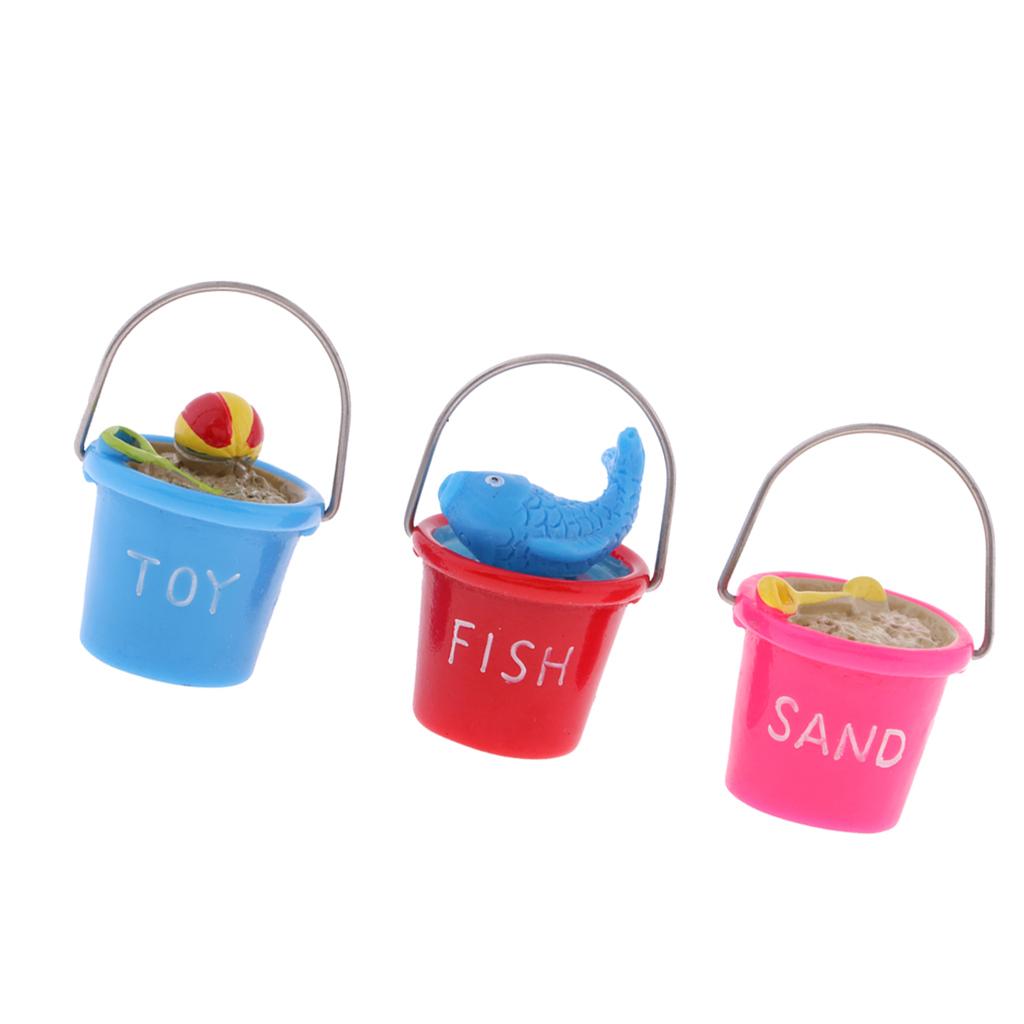 Lovely Mini Resin Beach Pail Fish And Sand Bucket For 1/12 Dollhouse