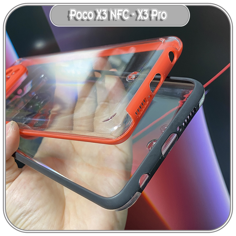 Ốp Lưng cho Xiaomi Poco X3 NFC - X3 Pro PC Trong Suốt Viền Màu Mỏng ,Che Camera