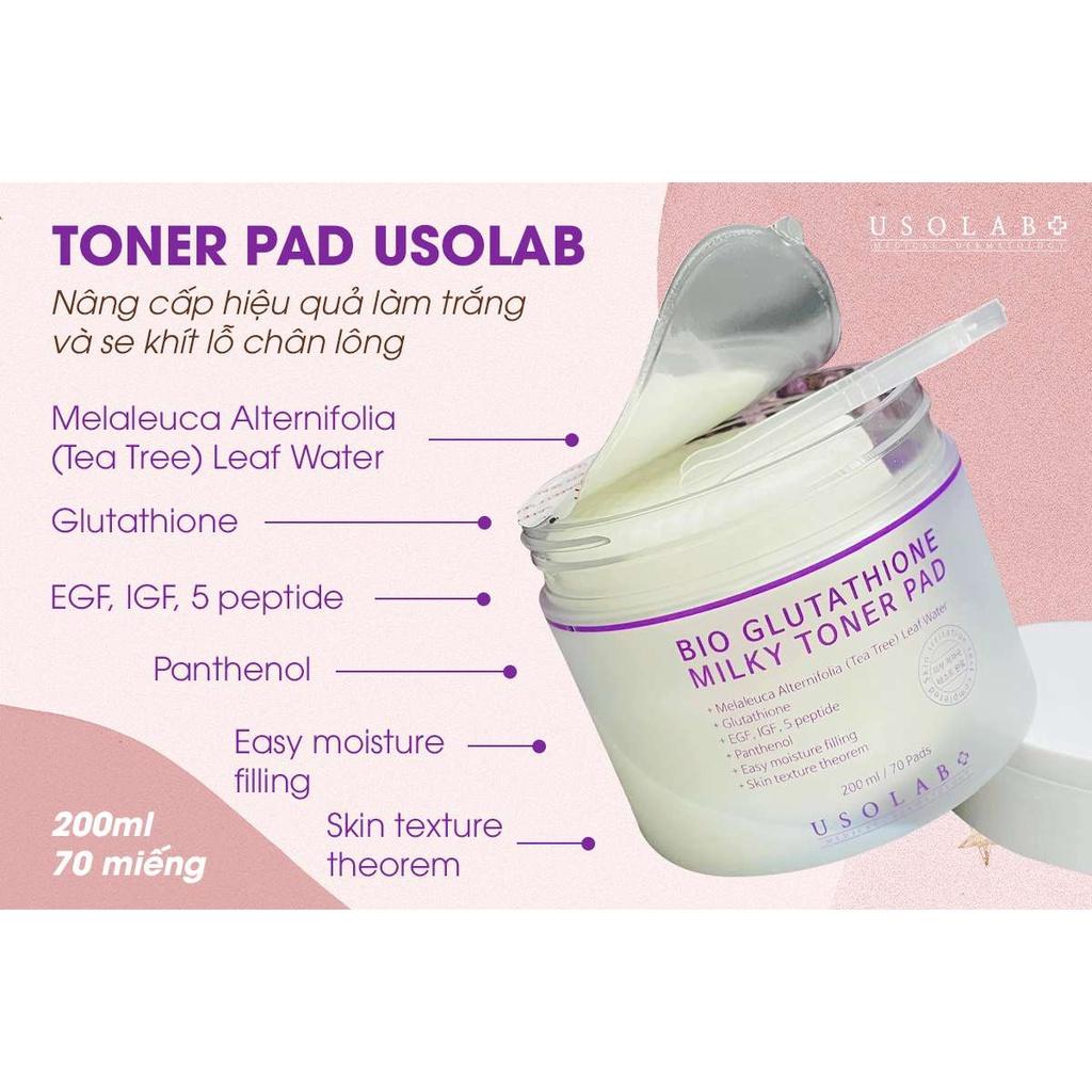 Toner Pad trắng da, thu nhỏ lỗ chân lông Usolab Bio Glutathione MilkyToner Pad 200ml 70 Miếng