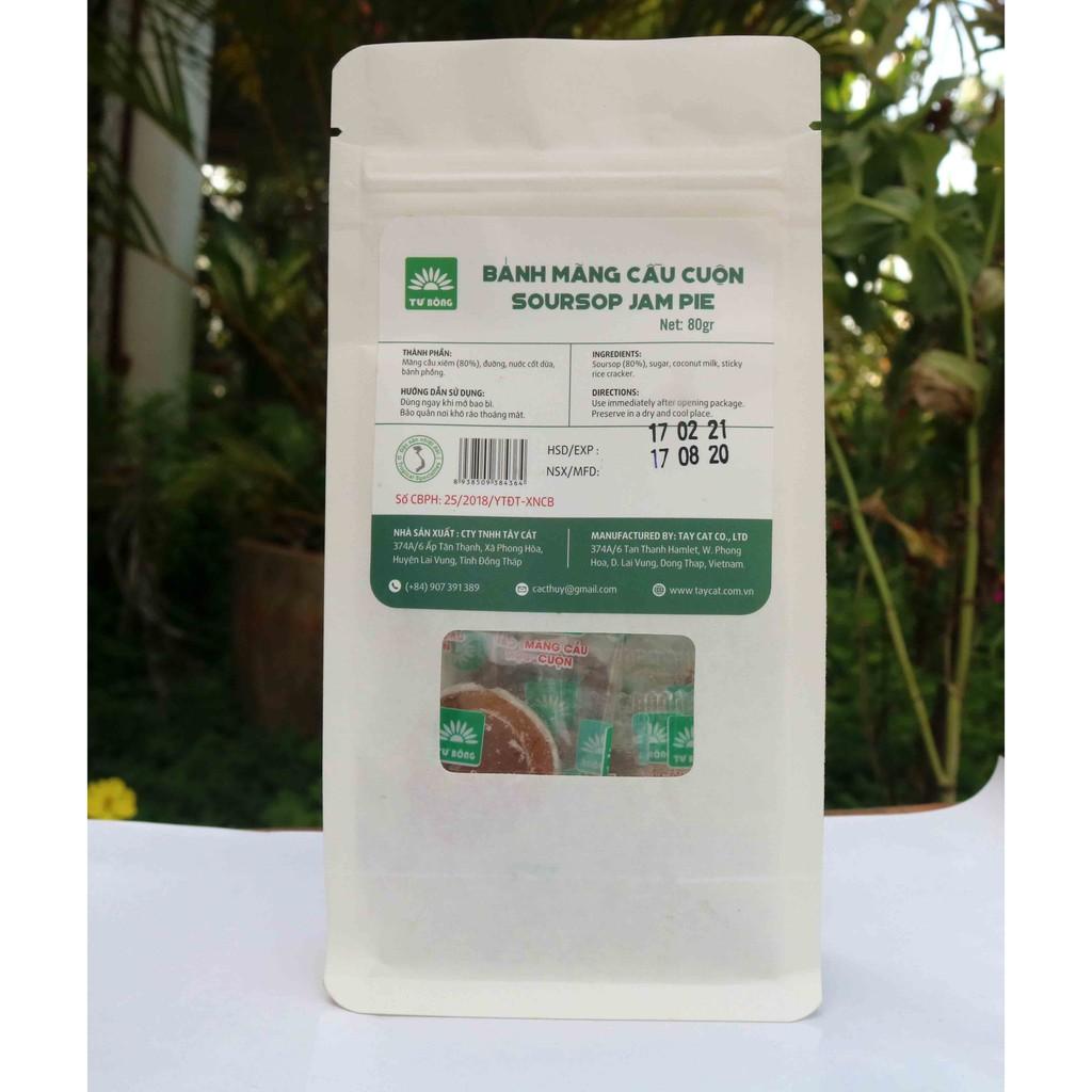 Bánh mãng cầu cuộn Tư Bông, chua ngọt và tiện dụng- Túi giấy 80gr - món ngon đặc sản Lai Vung, Đồng Tháp