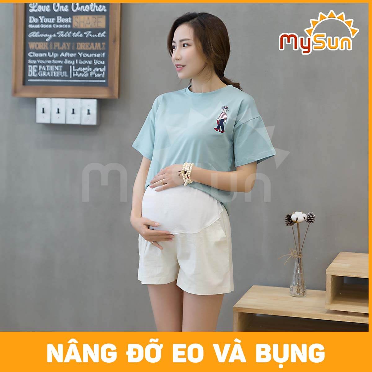 Quần short đùi lưng thun ống rộng dành cho bà bầu mặc mát mùa hè MySun