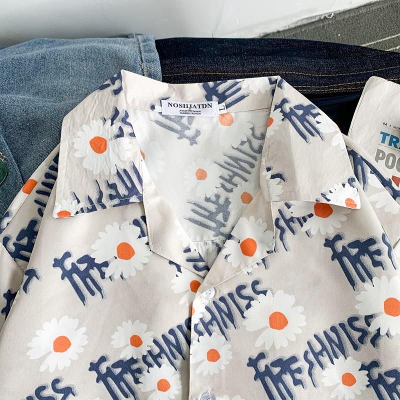 Áo Sơ Mi Nam Tay Ngắn Dáng Rộng In Hình Hoa Cúc Thời Trang