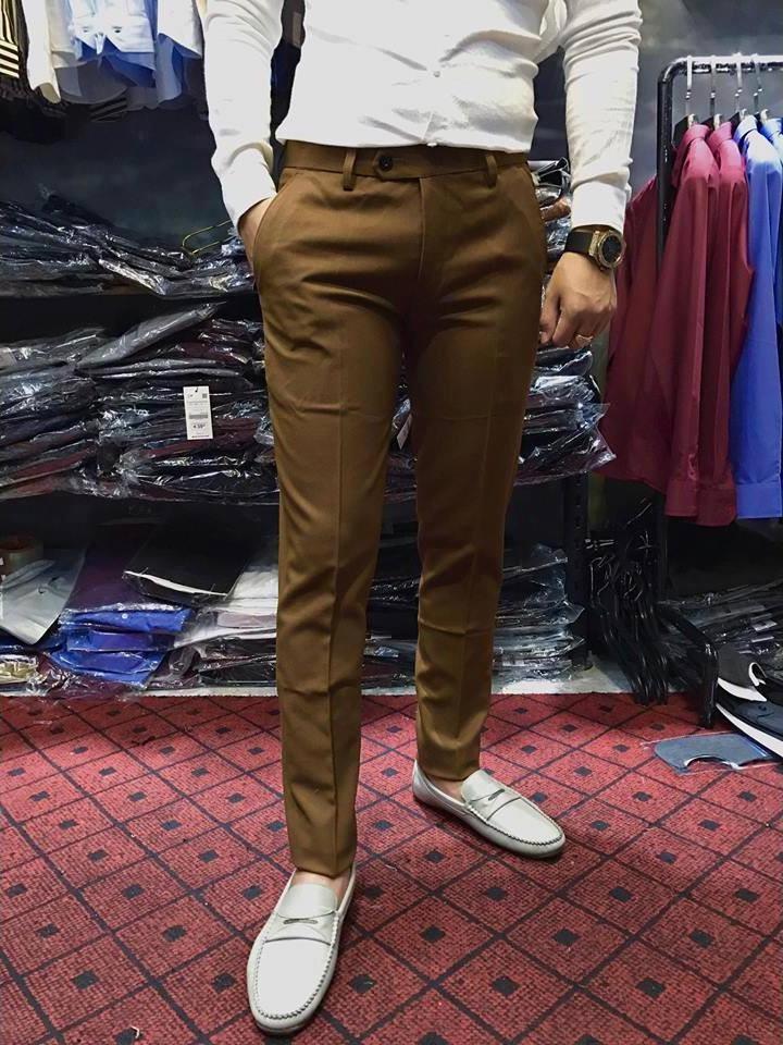 Quần Âu nam Xám Ngà Quần Tây nam Xám Ngà dáng hàn quốc, vải không xù nhăn