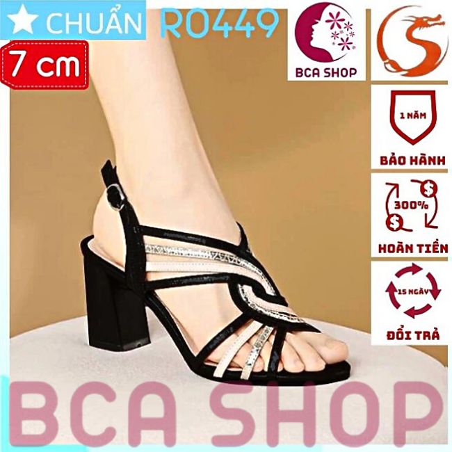 Giày cao gót nữ 7p RO449 ROSATA tại BCASHOP kiểu dáng sandal, gót trụ cùng màu thân có quai cài ôm cổ chân - màu đen