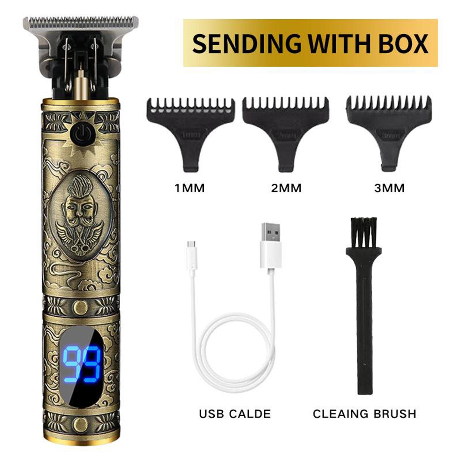 Pro Li T-Blade Cordless Hair Trimmer USB Boys Man's Hair Clipper Kit Golden