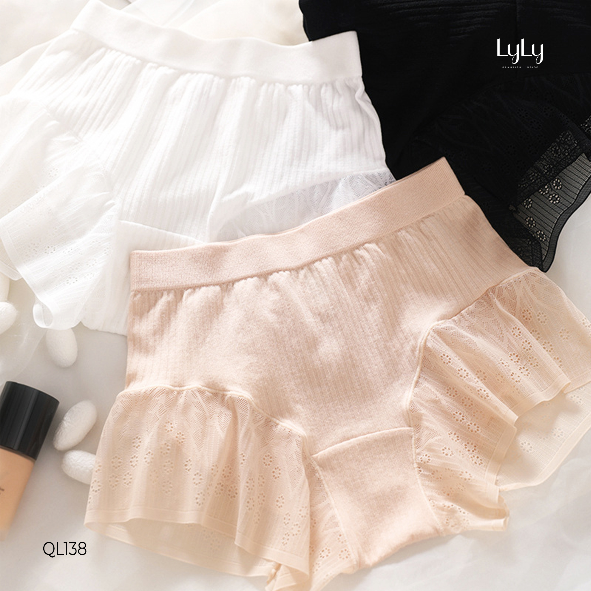 Quần lót cạp cao quần mặc váy cotton phối ren cao cấp Lyly Lorem QL138