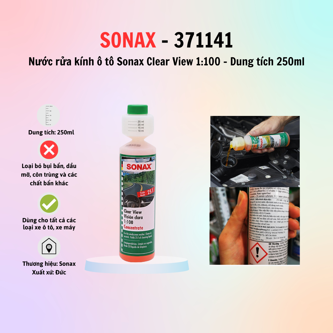 Dung dịch rửa kính đậm đặc Sonax Clear View 1100 371141 250ml