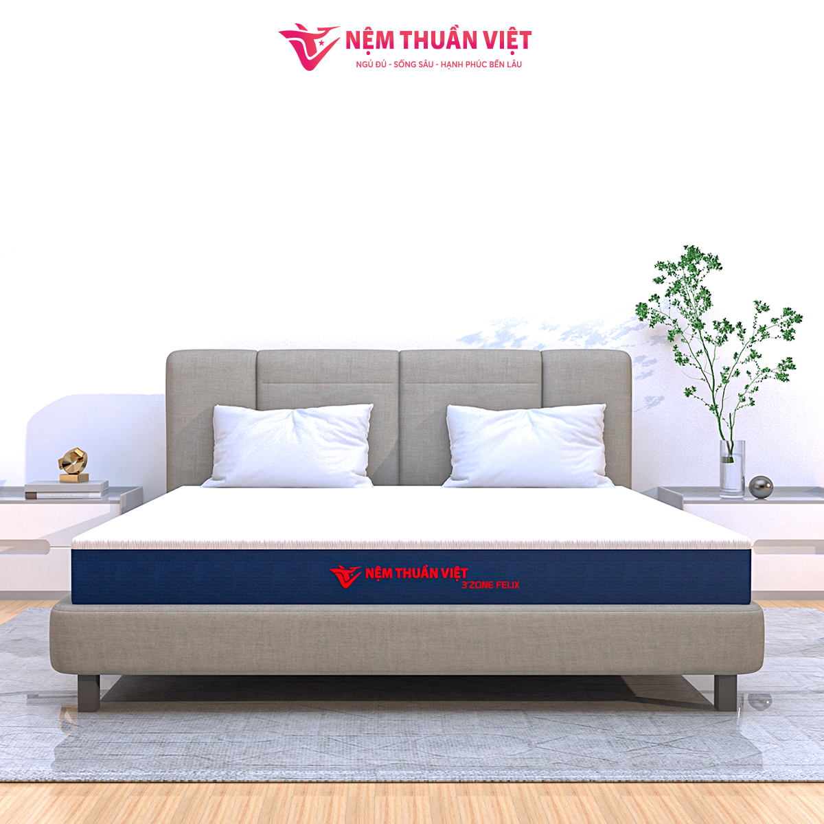 (1m8x2mx12cm) Nệm Foam Phân Vùng Thuần Việt 3'zone Felix - Miễn Phí Vận Chuyển, Bảo Hành 12 Năm, Trả Góp 0%